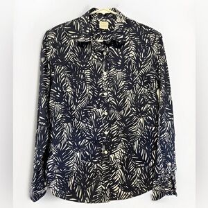 J.Crew The Perfect Shirt Blue and White Leaf Pattern Button Down Shirt Size S